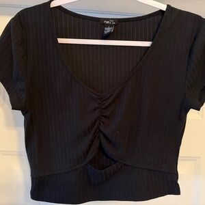 Rue21 Black Ruched V-Neck Blouse